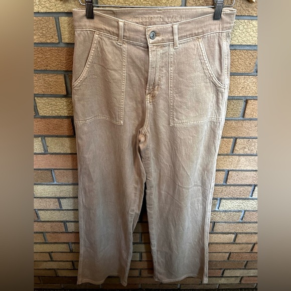 American Eagle Baggy Wide Leg Pants Size 4 Beige/Tan Style 3349220051 - Picture 1 of 5